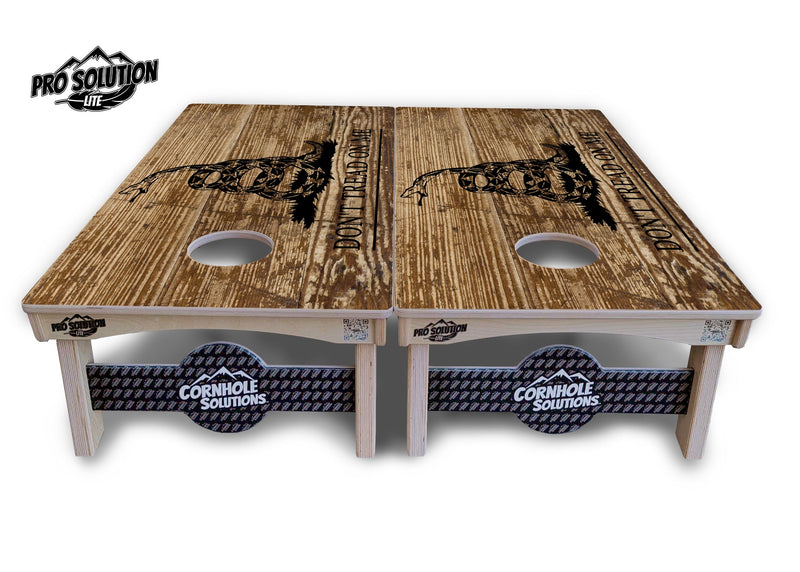 Pro Solution Elite - Wood Flag & Don't Tread On Me Design Options - Professional Tournament Cornhole Boards 3/4" Baltic Birch - Zero Bounce Zero Movement Vertical Interlocking Braces for Extra Weight & Stability +Double Thick Legs +Airmail Blocker