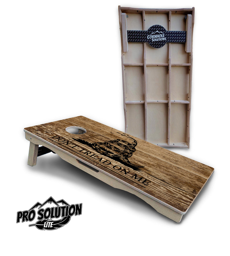 Pro Solution Lite - Wood Flag & Don't Tread On Me Design Options - Professional Tournament Cornhole Boards 3/4" Baltic Birch - Zero Bounce Zero Movement Vertical Interlocking Braces for Extra Weight & Stability +Double Thick Legs +Airmail Blocker