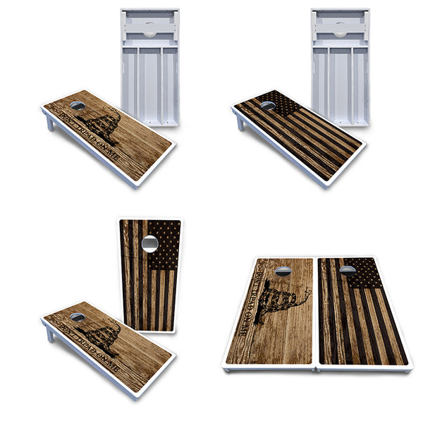 Waterproof - Wood DTOM & Flag Design - All Weather Boards "Outdoor Solution" 18mm(3/4")Direct UV Printed - Regulation 2' by 4' Cornhole Boards (Set of 2 Boards) Double Thick Legs, with Leg Brace & Dual Support Braces!