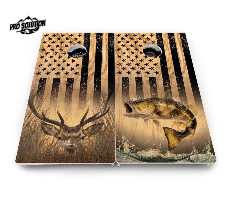 Pro Solution Elite - Wooden Deer & Fish Flag Design Options - Professional Tournament Cornhole Boards 3/4" Baltic Birch - Zero Bounce Zero Movement Vertical Interlocking Braces for Extra Weight & Stability +Double Thick Legs +Airmail Blocker