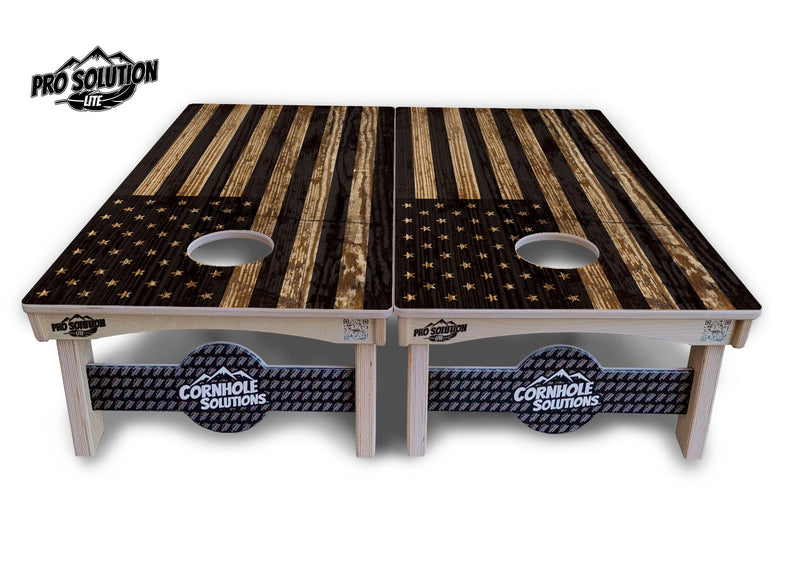 Pro Solution Elite - Wood Flag & Don't Tread On Me Design Options - Professional Tournament Cornhole Boards 3/4" Baltic Birch - Zero Bounce Zero Movement Vertical Interlocking Braces for Extra Weight & Stability +Double Thick Legs +Airmail Blocker