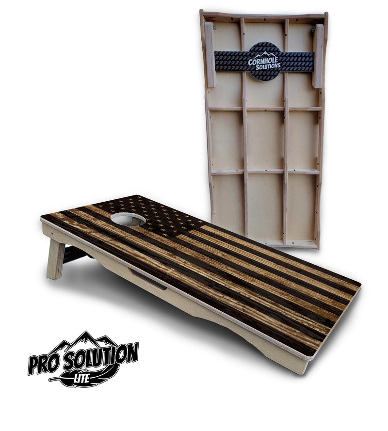 Pro Solution Elite - Wood Flag & Don't Tread On Me Design Options - Professional Tournament Cornhole Boards 3/4" Baltic Birch - Zero Bounce Zero Movement Vertical Interlocking Braces for Extra Weight & Stability +Double Thick Legs +Airmail Blocker