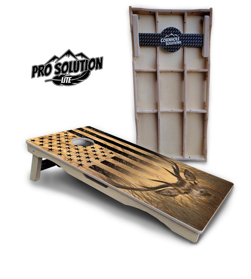 Pro Solution Elite - Wooden Deer & Fish Flag Design Options - Professional Tournament Cornhole Boards 3/4" Baltic Birch - Zero Bounce Zero Movement Vertical Interlocking Braces for Extra Weight & Stability +Double Thick Legs +Airmail Blocker