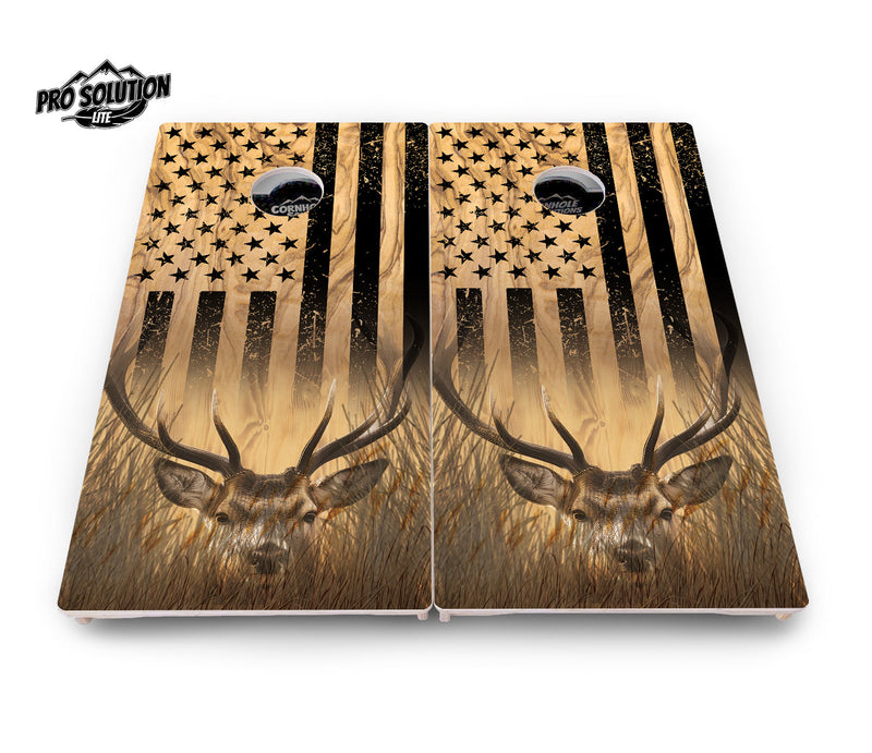 Pro Solution Elite - Wooden Deer & Fish Flag Design Options - Professional Tournament Cornhole Boards 3/4" Baltic Birch - Zero Bounce Zero Movement Vertical Interlocking Braces for Extra Weight & Stability +Double Thick Legs +Airmail Blocker