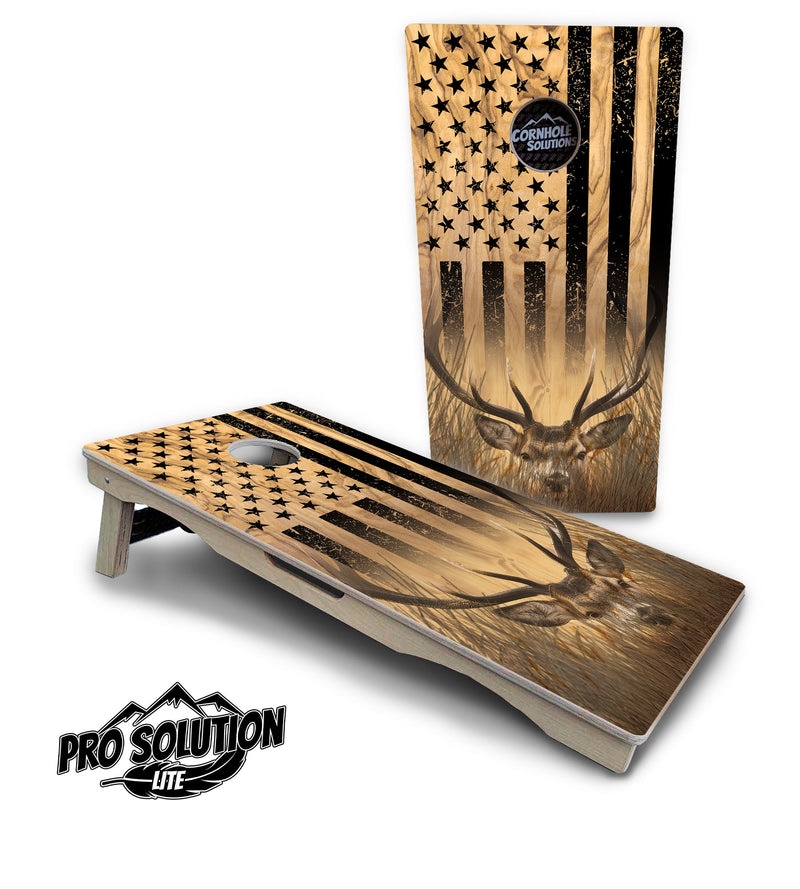 Pro Solution Elite - Wooden Deer & Fish Flag Design Options - Professional Tournament Cornhole Boards 3/4" Baltic Birch - Zero Bounce Zero Movement Vertical Interlocking Braces for Extra Weight & Stability +Double Thick Legs +Airmail Blocker