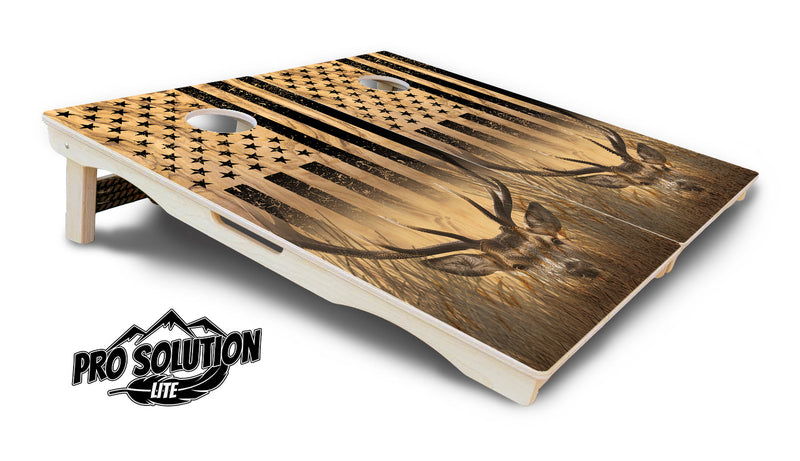 Pro Solution Elite - Wooden Deer & Fish Flag Design Options - Professional Tournament Cornhole Boards 3/4" Baltic Birch - Zero Bounce Zero Movement Vertical Interlocking Braces for Extra Weight & Stability +Double Thick Legs +Airmail Blocker