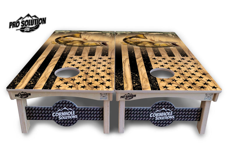 Pro Solution Elite - Wooden Deer & Fish Flag Design Options - Professional Tournament Cornhole Boards 3/4" Baltic Birch - Zero Bounce Zero Movement Vertical Interlocking Braces for Extra Weight & Stability +Double Thick Legs +Airmail Blocker