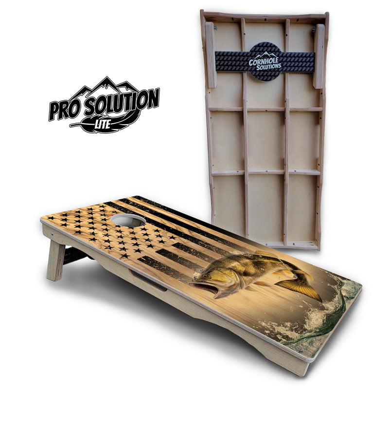 Pro Solution Elite - Wooden Deer & Fish Flag Design Options - Professional Tournament Cornhole Boards 3/4" Baltic Birch - Zero Bounce Zero Movement Vertical Interlocking Braces for Extra Weight & Stability +Double Thick Legs +Airmail Blocker