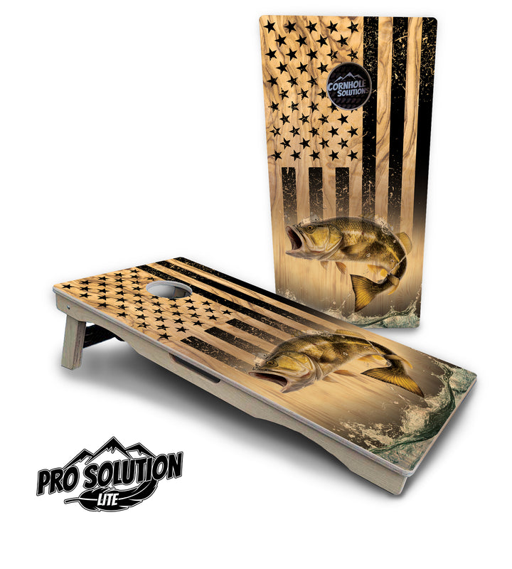 Light Wood Deer & Fish Flag Cornhole Boards - Pro Solution Lite Series