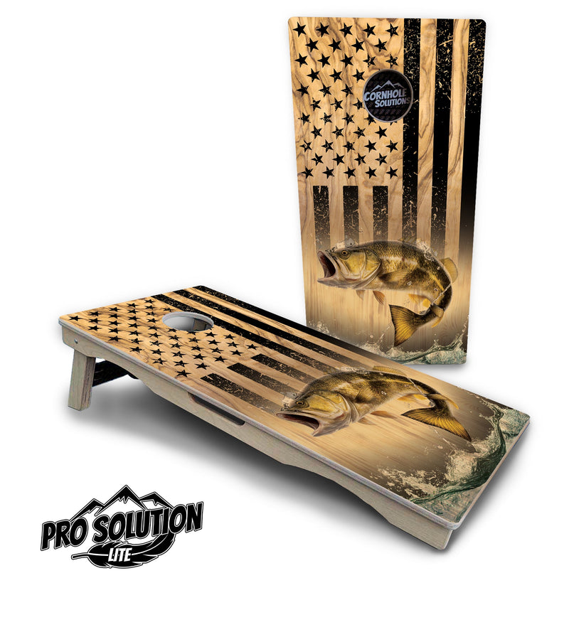 Pro Solution Elite - Wooden Deer & Fish Flag Design Options - Professional Tournament Cornhole Boards 3/4" Baltic Birch - Zero Bounce Zero Movement Vertical Interlocking Braces for Extra Weight & Stability +Double Thick Legs +Airmail Blocker