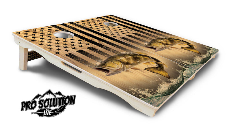 Pro Solution Elite - Wooden Deer & Fish Flag Design Options - Professional Tournament Cornhole Boards 3/4" Baltic Birch - Zero Bounce Zero Movement Vertical Interlocking Braces for Extra Weight & Stability +Double Thick Legs +Airmail Blocker