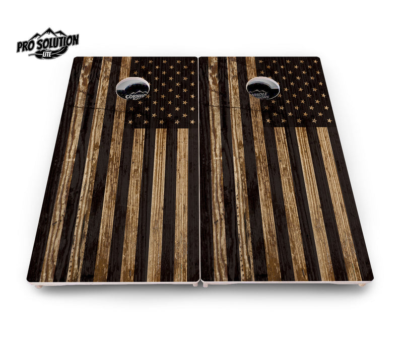 Pro Solution Elite - Wood Flag & Don't Tread On Me Design Options - Professional Tournament Cornhole Boards 3/4" Baltic Birch - Zero Bounce Zero Movement Vertical Interlocking Braces for Extra Weight & Stability +Double Thick Legs +Airmail Blocker