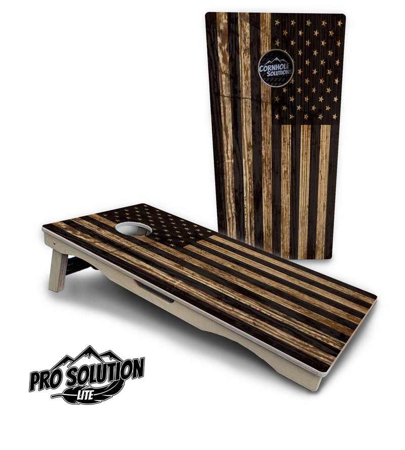 Pro Solution Elite - Wood Flag & Don't Tread On Me Design Options - Professional Tournament Cornhole Boards 3/4" Baltic Birch - Zero Bounce Zero Movement Vertical Interlocking Braces for Extra Weight & Stability +Double Thick Legs +Airmail Blocker