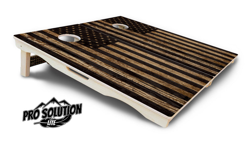 Pro Solution Lite - Wood Flag & Don't Tread On Me Design Options - Professional Tournament Cornhole Boards 3/4" Baltic Birch - Zero Bounce Zero Movement Vertical Interlocking Braces for Extra Weight & Stability +Double Thick Legs +Airmail Blocker