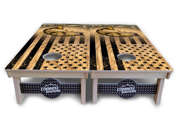 Light Wood Flag Deer & Fish Cornhole Boards - Professional Tournament Series