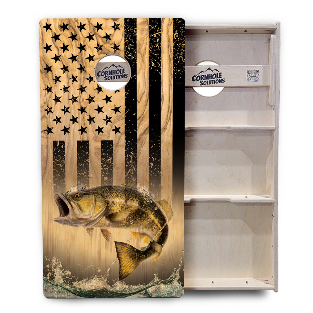 Light Wood Flag Deer & Fish Cornhole Boards - Professional Tournament Series