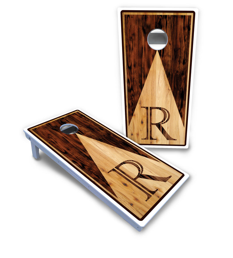 Waterproof - Wood Letter Design - All Weather Boards "Outdoor Solution" 18mm(3/4")Direct UV Printed - Regulation 2' by 4' Cornhole Boards (Set of 2 Boards) Double Thick Legs, with Leg Brace & Dual Support Braces!