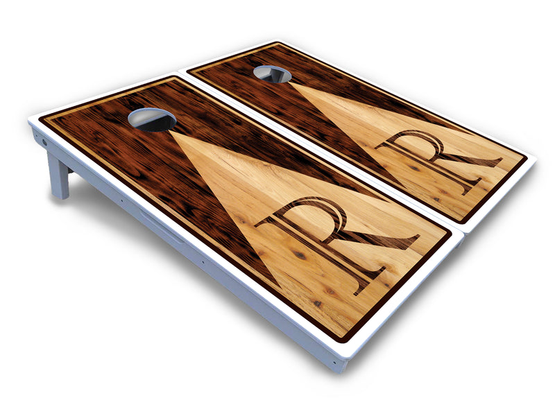 Waterproof - Wood Letter Design - All Weather Boards "Outdoor Solution" 18mm(3/4")Direct UV Printed - Regulation 2' by 4' Cornhole Boards (Set of 2 Boards) Double Thick Legs, with Leg Brace & Dual Support Braces!