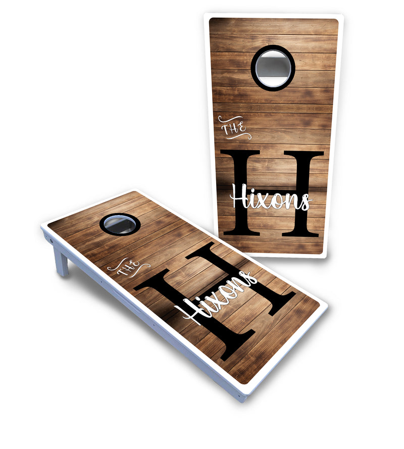 Waterproof - Wood Slat Name Design - All Weather Boards "Outdoor Solution" 18mm(3/4")Direct UV Printed - Regulation 2' by 4' Cornhole Boards (Set of 2 Boards) Double Thick Legs, with Leg Brace & Dual Support Braces!