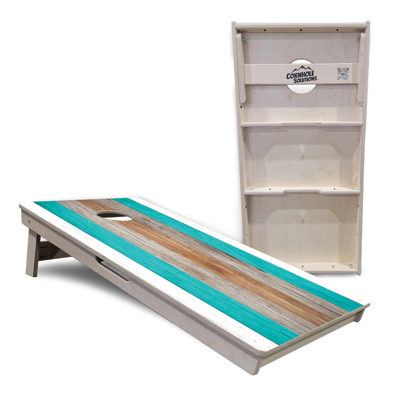 Tournament Boards - Beach Theme Stripe Design - Professional Tournament 2'x4' Regulation Cornhole Set - 3/4″ Baltic Birch + UV Direct Print + UV Clear Coat