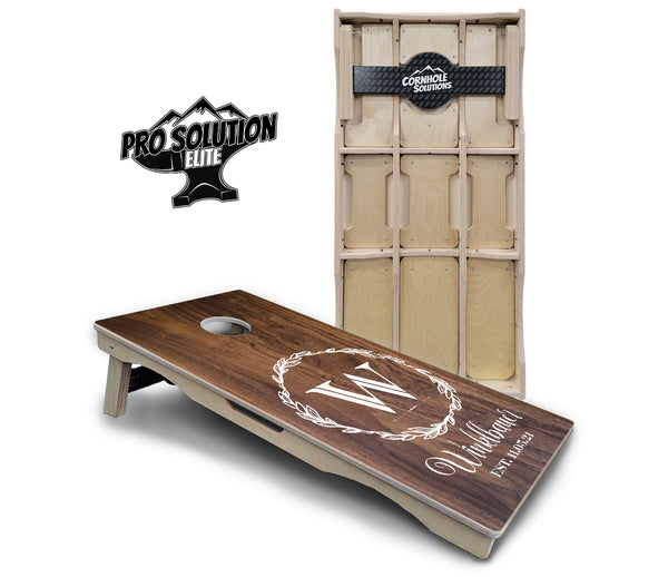 Pro Solution Elite - Wood Wreath Letter Design - Professional Tournament Cornhole Boards 3/4" Baltic Birch - Zero Bounce Zero Movement Vertical Interlocking Braces for Extra Weight & Stability +Double Thick Legs +Airmail Blocker