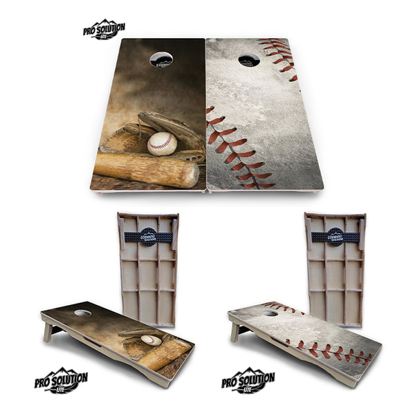 Pro Solution Lite - Worn Baseball Design Options - Professional Tournament Cornhole Boards 3/4" Baltic Birch - Zero Bounce Zero Movement Vertical Interlocking Braces for Extra Weight & Stability +Double Thick Legs +Airmail Blocker