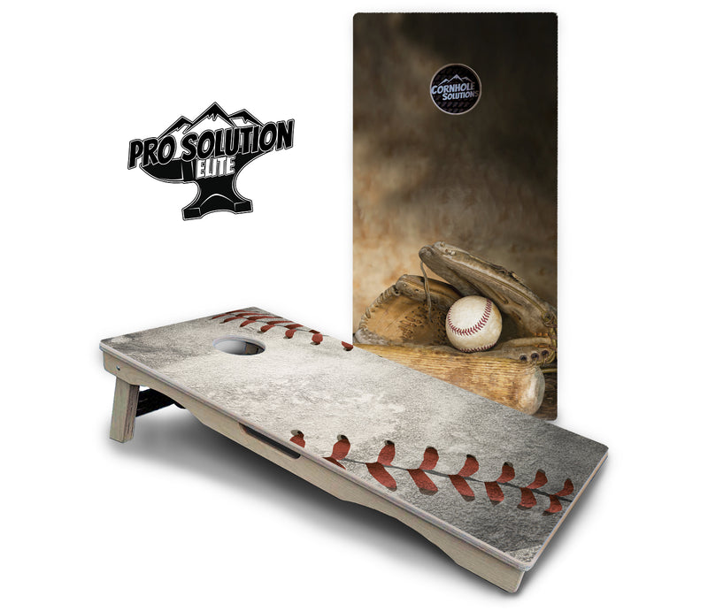 Pro Solution Elite - Worn Baseball & Glove Design Options - Professional Tournament Cornhole Boards 3/4" Baltic Birch - Zero Bounce Zero Movement Vertical Interlocking Braces for Extra Weight & Stability +Double Thick Legs +Airmail Blocker