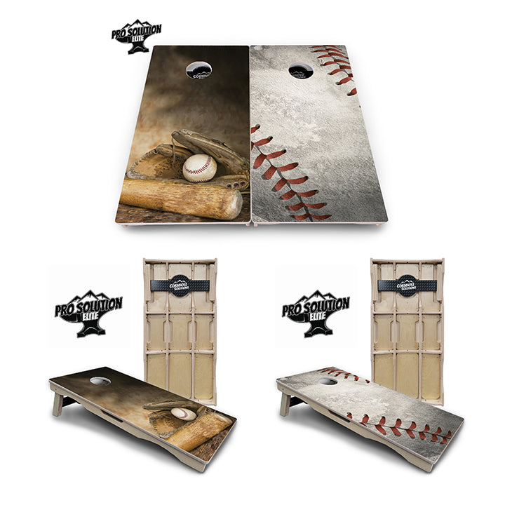 Pro Solution Elite - Worn Baseball & Glove Design Options - Professional Tournament Cornhole Boards 3/4" Baltic Birch - Zero Bounce Zero Movement Vertical Interlocking Braces for Extra Weight & Stability +Double Thick Legs +Airmail Blocker