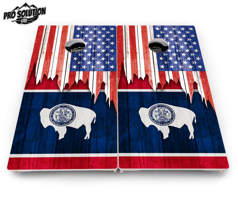 Pro Solution Lite - State Flag Designs South Dakota to Wyoming - Professional Tournament Cornhole Boards 3/4" Baltic Birch - Zero Bounce Zero Movement Vertical Interlocking Braces for Extra Weight & Stability +Double Thick Legs +Airmail Blocker