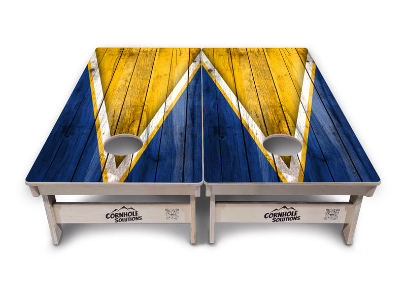 Tournament Boards - Yellow/Blue Triangle - Professional Tournament 2'x4' Regulation Cornhole Set - 3/4″ Baltic Birch + UV Direct Print + UV Clear Coat