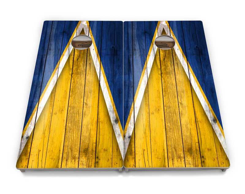 Tournament Boards - Yellow/Blue Triangle - Professional Tournament 2'x4' Regulation Cornhole Set - 3/4″ Baltic Birch + UV Direct Print + UV Clear Coat