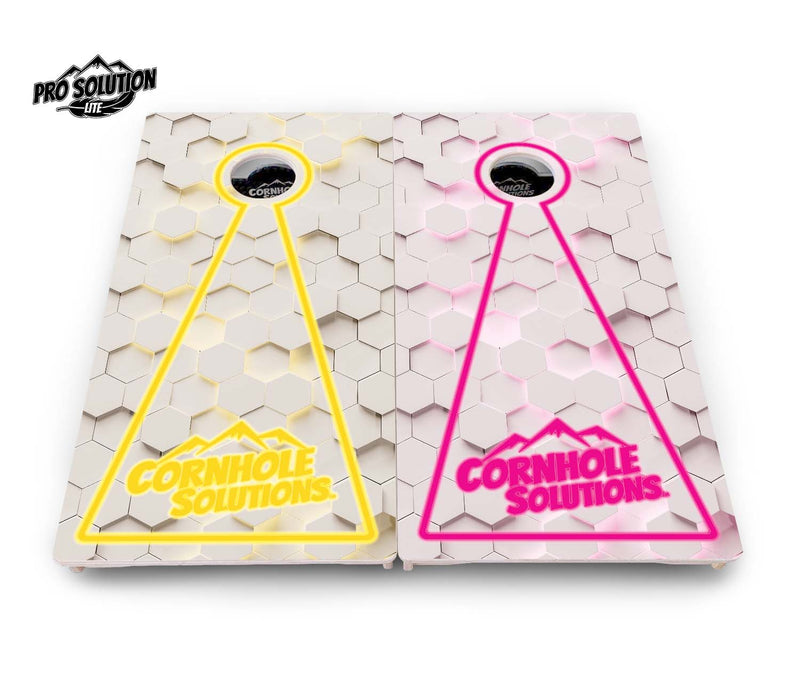 Pro Solution Elite - Glow Hole White Color Options - Professional Tournament Cornhole Boards 3/4" Baltic Birch - Zero Bounce Zero Movement Vertical Interlocking Braces for Extra Weight & Stability +Double Thick Legs +Airmail Blocker