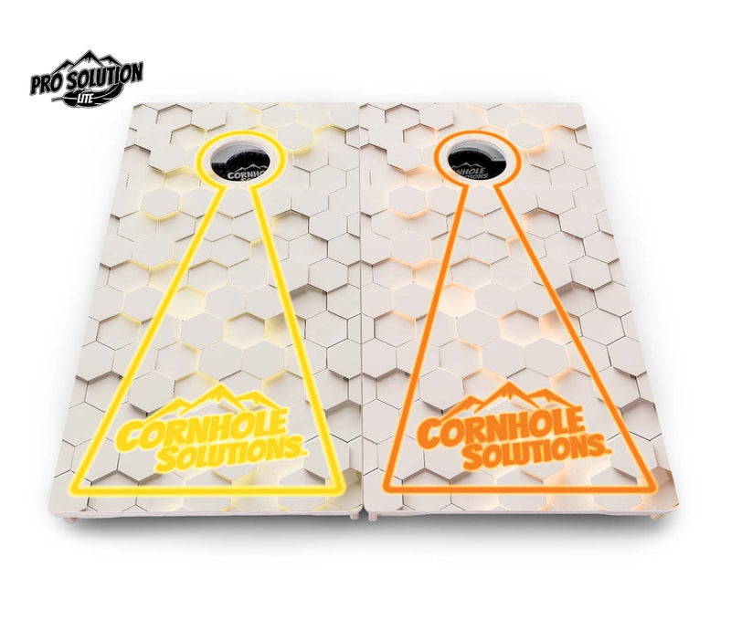 Pro Solution Elite - Glow Hole White Color Options - Professional Tournament Cornhole Boards 3/4" Baltic Birch - Zero Bounce Zero Movement Vertical Interlocking Braces for Extra Weight & Stability +Double Thick Legs +Airmail Blocker