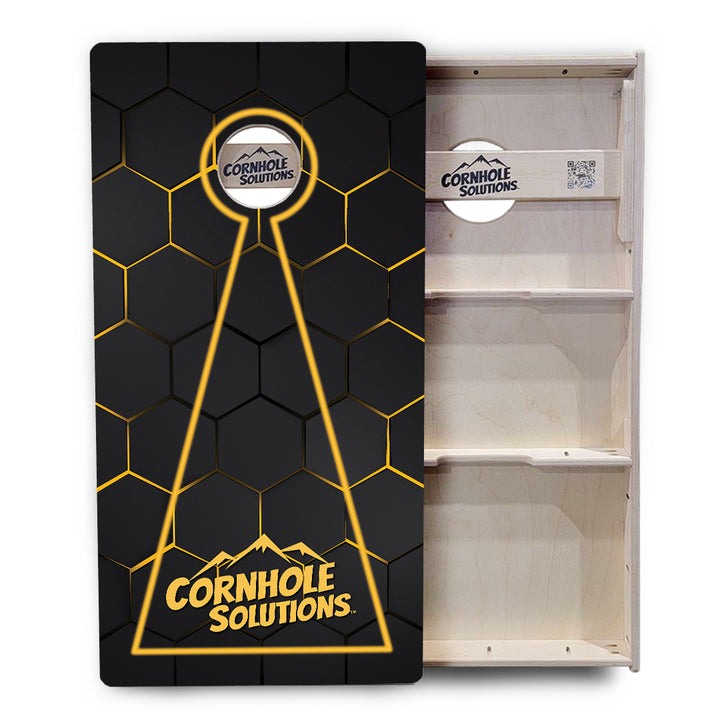 Glow Hole Black Backgound Cornhole Boards - Professional Tournament Series