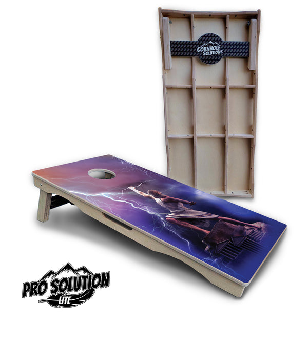 Pro Solution Lite - Classic Zeus - Professional Tournament Cornhole Boards 3/4" Baltic Birch - Zero Bounce Zero Movement Vertical Interlocking Braces for Extra Weight & Stability +Double Thick Legs +Airmail Blocker